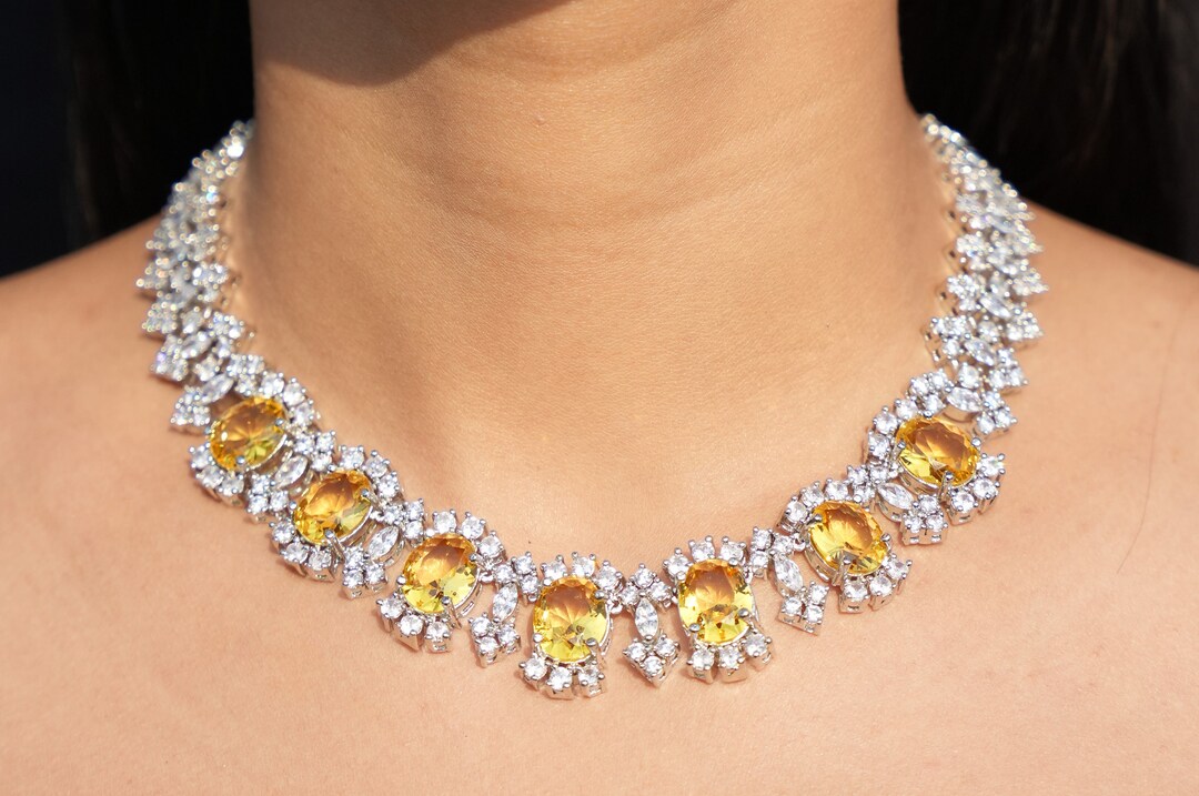 Yellow Sapphire Necklace Canary Diamond Necklace American - Etsy