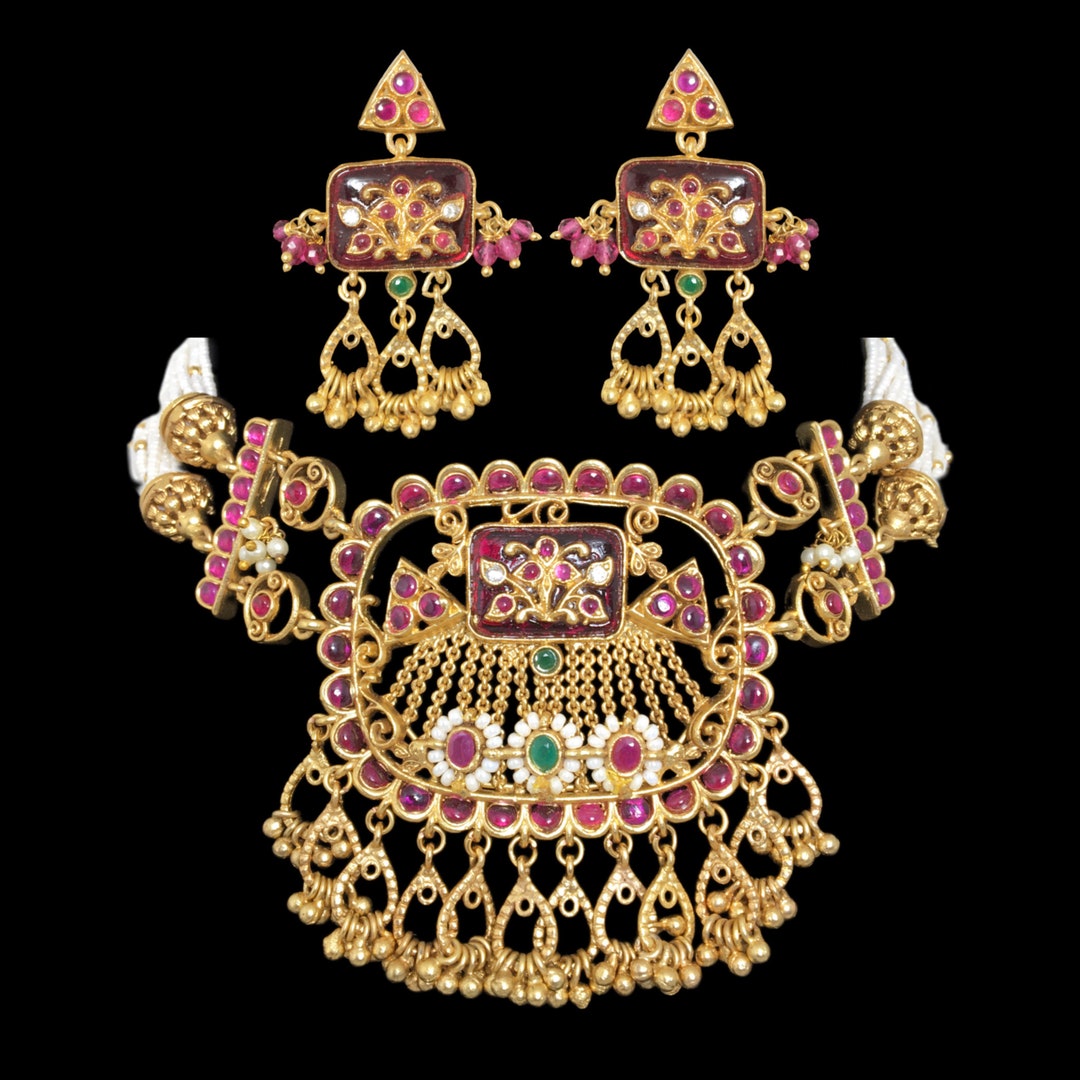 Buy South India Jewellery Set Kemp Necklace Set Pink Kundan Choker Online in India - Etsy